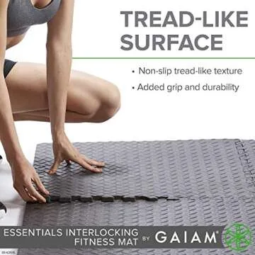 Gaiam Essentials Interlocking Exercise Mat, Square Puzzle Foam Tiles Home Gym Fitness Mat Workout Flooring, Multi-Purpose Use in Garage, Basement, Kids/Baby Play Areas, 23.5" x 23.5" x 0.48" Thick