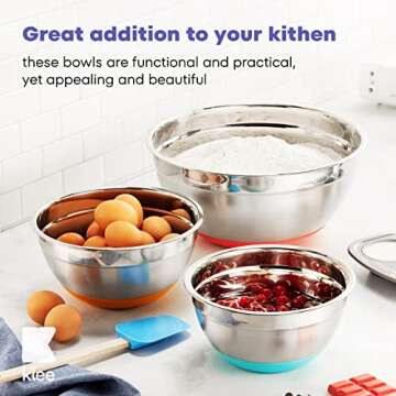 Klee 5-Piece Stainless Steel Colorful Mixing Bowls with Rubber Bottom, Set of 5