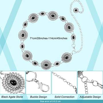 Junkin 3 Pcs Women Concho Western Chain Belts Turquoise Chain Belts Antique Western Waist Belts Coun...