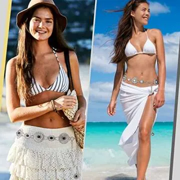 Junkin 3 Pcs Women Concho Western Chain Belts Turquoise Chain Belts Antique Western Waist Belts Country Metal Belt Link Belt (White, Black, Green)