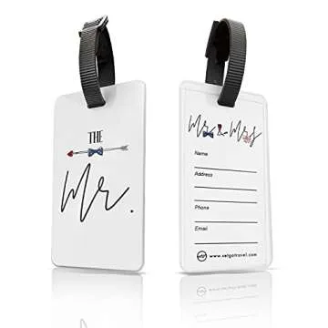 SetGo Mr & Mrs Tie & Bow Luggage Tag (Set of 2), Plastic Travel Tag for Honeymoon, Wedding Gift, Bridal Shower