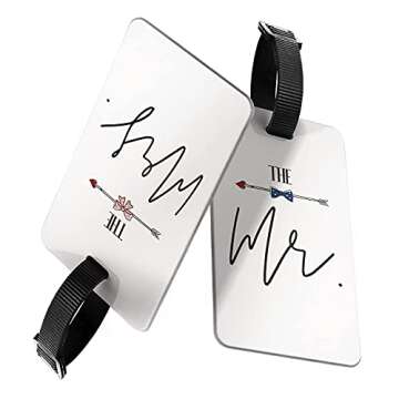 SetGo Mr & Mrs Tie & Bow Luggage Tag (Set of 2), Plastic Travel Tag for Honeymoon, Wedding Gift, Bridal Shower