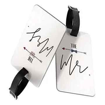 SetGo Mr & Mrs Tie & Bow Luggage Tag (Set of 2), Plastic Travel Tag for Honeymoon, Wedding Gift, Bridal Shower