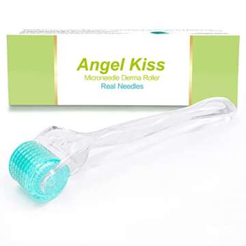 Angel Kiss Derma Roller REAL NEEDLES - 192 Microneedling Beginner Stainless Steel Needle & Advanced 5 Titanium Needle Combination Micro Needle Roller 0.3mm - w/Storage Case