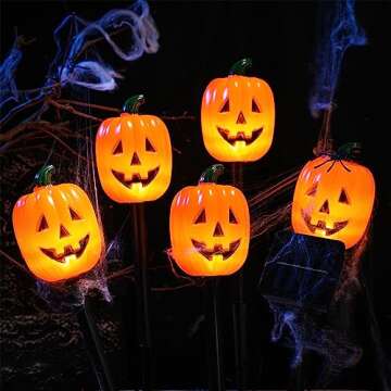 Retisee 10 Pcs Halloween Pumpkin Pathway Markers Lights Solar Powered Pathway String Lights Light up Jack O Lantern Pumpkin Garden Stakes for Yard Lawn Tree Patio Walkway Driveway Party Decor