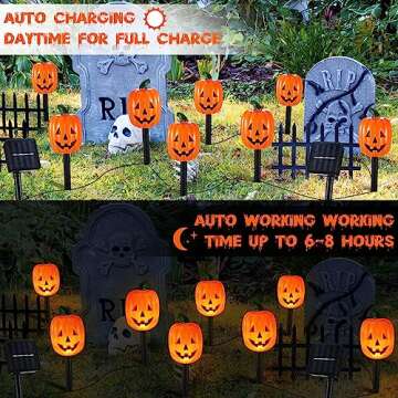 Retisee 10 Pcs Halloween Pumpkin Pathway Markers Lights Solar Powered Pathway String Lights Light up Jack O Lantern Pumpkin Garden Stakes for Yard Lawn Tree Patio Walkway Driveway Party Decor