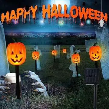 Retisee 10 Pcs Halloween Pumpkin Pathway Markers Lights Solar Powered Pathway String Lights Light up Jack O Lantern Pumpkin Garden Stakes for Yard Lawn Tree Patio Walkway Driveway Party Decor
