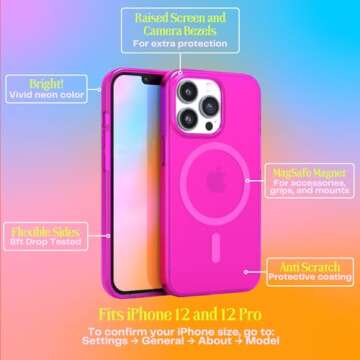 FELONY CASE - Stylish Neon Pink Crystal Clear Phone Case for iPhone 12/12 Pro - Compatible with MagS...