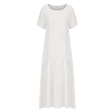 Ceboyel Women Boho Cotton Linen Dress Solid Color Asymmetrical Flowy Dresses Long Casual Maxi Ladies Beach Dress 2023 Beach Dresses for Women 2023 Trendy Plus White l