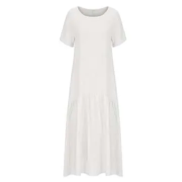 Ceboyel Women Boho Cotton Linen Dress Solid Color Asymmetrical Flowy Dresses Long Casual Maxi Ladies Beach Dress 2023 Beach Dresses for Women 2023 Trendy Plus White l