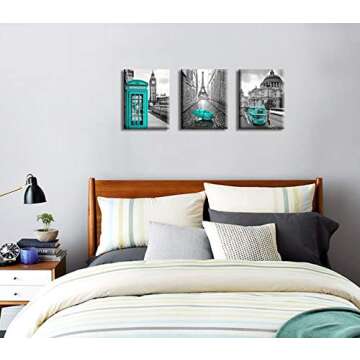 Paris Decor Wall Art for Bedroom London Big Ben Tower Canvas Prints Pictures for bedroom Black and W...