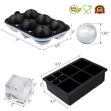 Ticent Ice Cube Trays - Silicone Sphere Molds for Cocktails