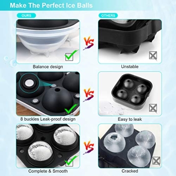 Ticent Ice Cube Trays - Silicone Sphere Molds for Cocktails