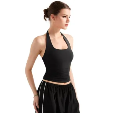 SUUKSESS Women Halter Tank Tops Double Lined Backless Y2K
