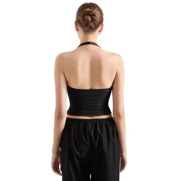 SUUKSESS Women Halter Tank Tops Double Lined Backless Y2K