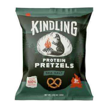Kindling Protein Pretzels - Sea Salt | Protein-Packed Snack Size Bags | Kosher | 8-9g Protein Per Se...