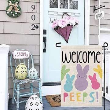 Welcome Easter Garden Flag Double Sided Vertical 12×18 Inch Bunny Banners Spring Yard Outdoor Farmh...