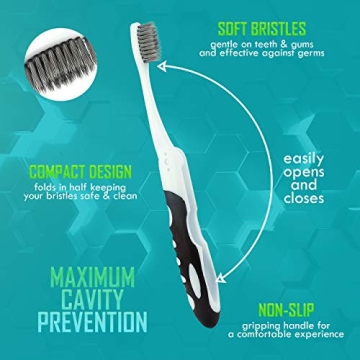 Lingito Foldable Travel Toothbrush with Charcoal Bristles 3-Pack