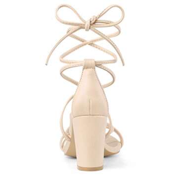 Allegra K Women's Strappy Lace Up Chunky Heeled Sandals