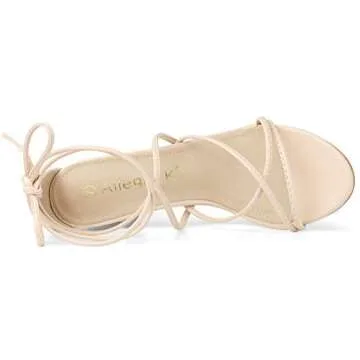 Allegra K Women's Strappy Lace Up Chunky Heeled Sandals