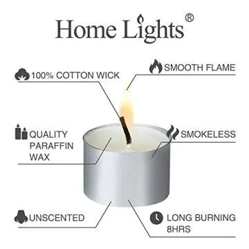 HomeLights Unscented Tealight Candles - 100 Pack, 8hr Smokeless White Votive Candles for Shabbat, Weddings, Home Decor