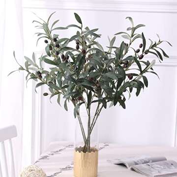SzJias Olive Branches for Vases Artificial Olive Branch Faux Branches Olive Stems for Vase Fake Olive Tree Branches (3 Branches, 28.7 inch/Each)