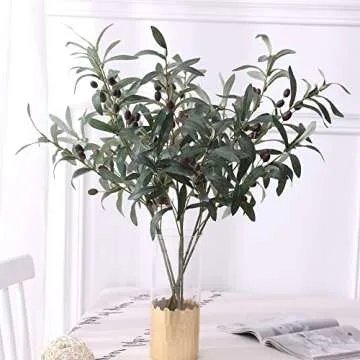 SzJias Olive Branches for Vases Artificial Olive Branch Faux Branches Olive Stems for Vase Fake Olive Tree Branches (3 Branches, 28.7 inch/Each)