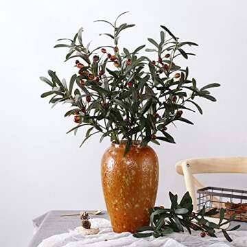 SzJias Olive Branches for Vases Artificial Olive Branch Faux Branches Olive Stems for Vase Fake Olive Tree Branches (3 Branches, 28.7 inch/Each)