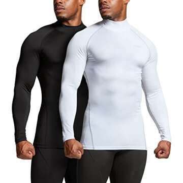TSLA Men's Thermal Long Sleeve Compression Shirts, Mock/Turtleneck, 2-Pack