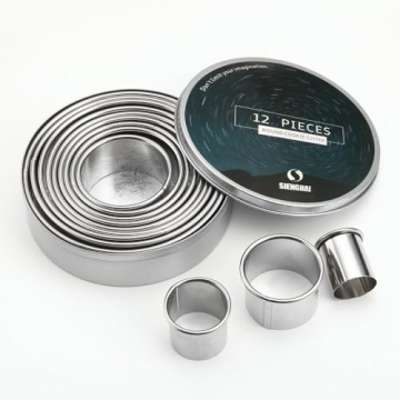 SurgeHai 12 Piece Round Cookie Cutter Set - Precision Baking Tools in a Storage Tin
