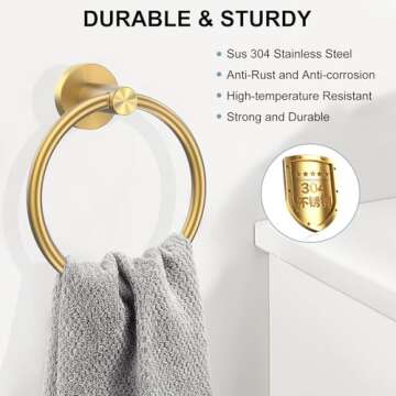 SetSail Towel Holder for Bathroom Wall Gold Towel Ring SUS304 Stainless Steel Hand Towel Holder Heav...