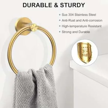 SetSail Towel Holder for Bathroom Wall Gold Towel Ring SUS304 Stainless Steel Hand Towel Holder Heav...