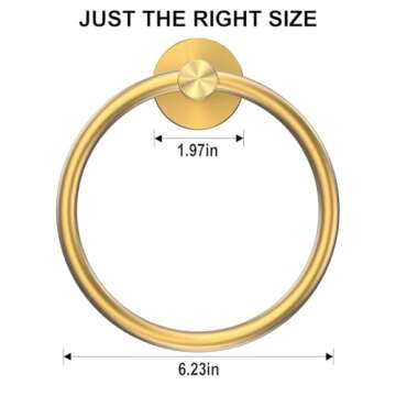 SetSail Towel Holder for Bathroom Wall Gold Towel Ring SUS304 Stainless Steel Hand Towel Holder Heavy Duty Towel Hanger for Bath, Kitchen Drill Hole, 2 Pack