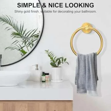 SetSail Towel Holder for Bathroom Wall Gold Towel Ring SUS304 Stainless Steel Hand Towel Holder Heavy Duty Towel Hanger for Bath, Kitchen Drill Hole, 2 Pack