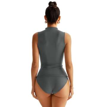 EasyGala Women Sleeveless Mock Turtle Neck Tops Double Lined Fitted Tank Tops Basic T Shirts 2025 Grey Medium