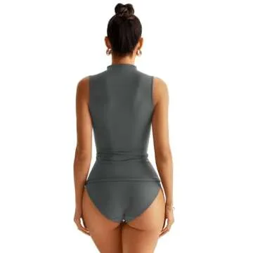 EasyGala Women Sleeveless Mock Turtle Neck Tops Double Lined Fitted Tank Tops Basic T Shirts 2025 Grey Medium