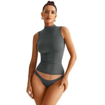 EasyGala Women Sleeveless Mock Turtle Neck Tops Double Lined Fitted Tank Tops Basic T Shirts 2025 Grey Medium