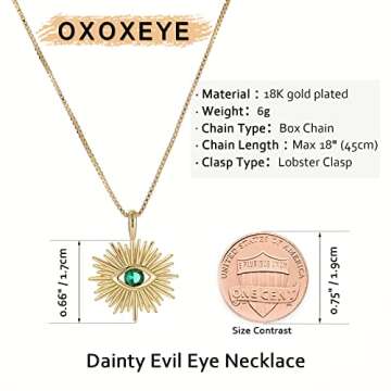 OXOXEYE Evil Eye Necklace Dainty Gold Necklace for Women 18K Gold Plated Necklace Cute CZ Eye Sun Ra...