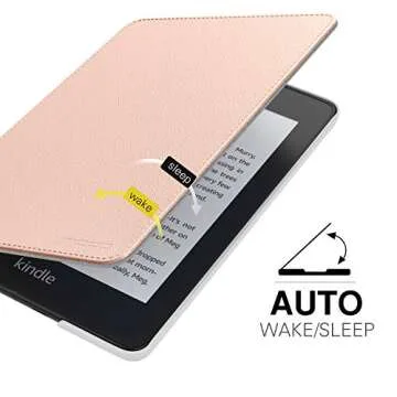 MoKo Case Fits 6" Kindle Paperwhite (10th Generation, 2018 Releases), Lightweight PU Leather Cover Stand Shell with Hand Strap for Amazon Kindle Paperwhite 2018 E-Reader - Rose Gold