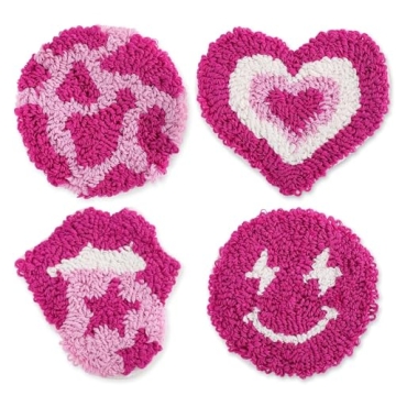 Preppy Tufted Coasters Set Smiling Face Cute Heart Pastel Decor