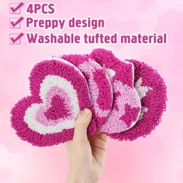 Preppy Tufted Coasters Set Smiling Face Cute Heart Pastel Decor