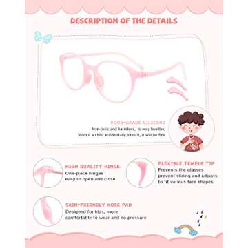 livho Kids Blue Light Blocking Glasses, Computer Gaming TV Glasses for Boys Girls Age 3-15 Anti Glare & Eyestrain & Blu-ray Filter (Pink)