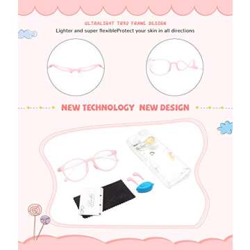 livho Kids Blue Light Blocking Glasses, Computer Gaming TV Glasses for Boys Girls Age 3-15 Anti Glare & Eyestrain & Blu-ray Filter (Pink)