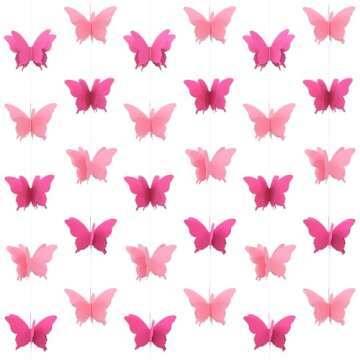 LITAUS, 3D Butterfly Garland - Pink, Set of 4 | Hanging Butterfly Decorations | Butterfly Baby Shower Decorations | Butterfly Birthday Decorations | Butterfly Party Decorations | Butterfly Backdrop