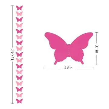 LITAUS, 3D Butterfly Garland - Pink, Set of 4 | Hanging Butterfly Decorations | Butterfly Baby Shower Decorations | Butterfly Birthday Decorations | Butterfly Party Decorations | Butterfly Backdrop