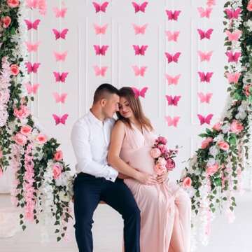 LITAUS, 3D Butterfly Garland - Pink, Set of 4 | Hanging Butterfly Decorations | Butterfly Baby Shower Decorations | Butterfly Birthday Decorations | Butterfly Party Decorations | Butterfly Backdrop