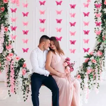 LITAUS, 3D Butterfly Garland - Pink, Set of 4 | Hanging Butterfly Decorations | Butterfly Baby Shower Decorations | Butterfly Birthday Decorations | Butterfly Party Decorations | Butterfly Backdrop