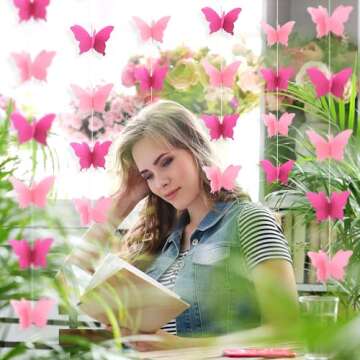 LITAUS, 3D Butterfly Garland - Pink, Set of 4 | Hanging Butterfly Decorations | Butterfly Baby Shower Decorations | Butterfly Birthday Decorations | Butterfly Party Decorations | Butterfly Backdrop