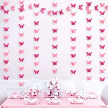 LITAUS, 3D Butterfly Garland - Pink, Set of 4 | Hanging Butterfly Decorations | Butterfly Baby Shower Decorations | Butterfly Birthday Decorations | Butterfly Party Decorations | Butterfly Backdrop