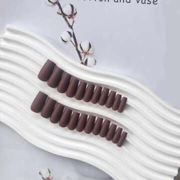 KQueenest Matte Brown Press on Nails for Women - 24 Pcs